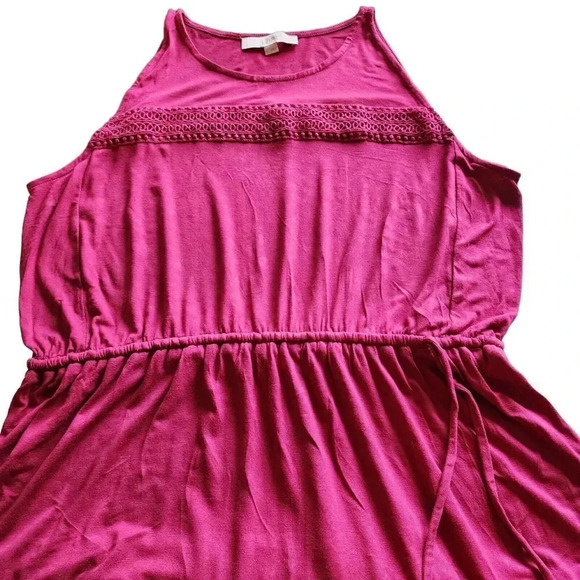 Ann Taylor LOFT Long Tank Dress Womens Large Pink Knit Sleeveless Empire Waist - Picture 5 of 8